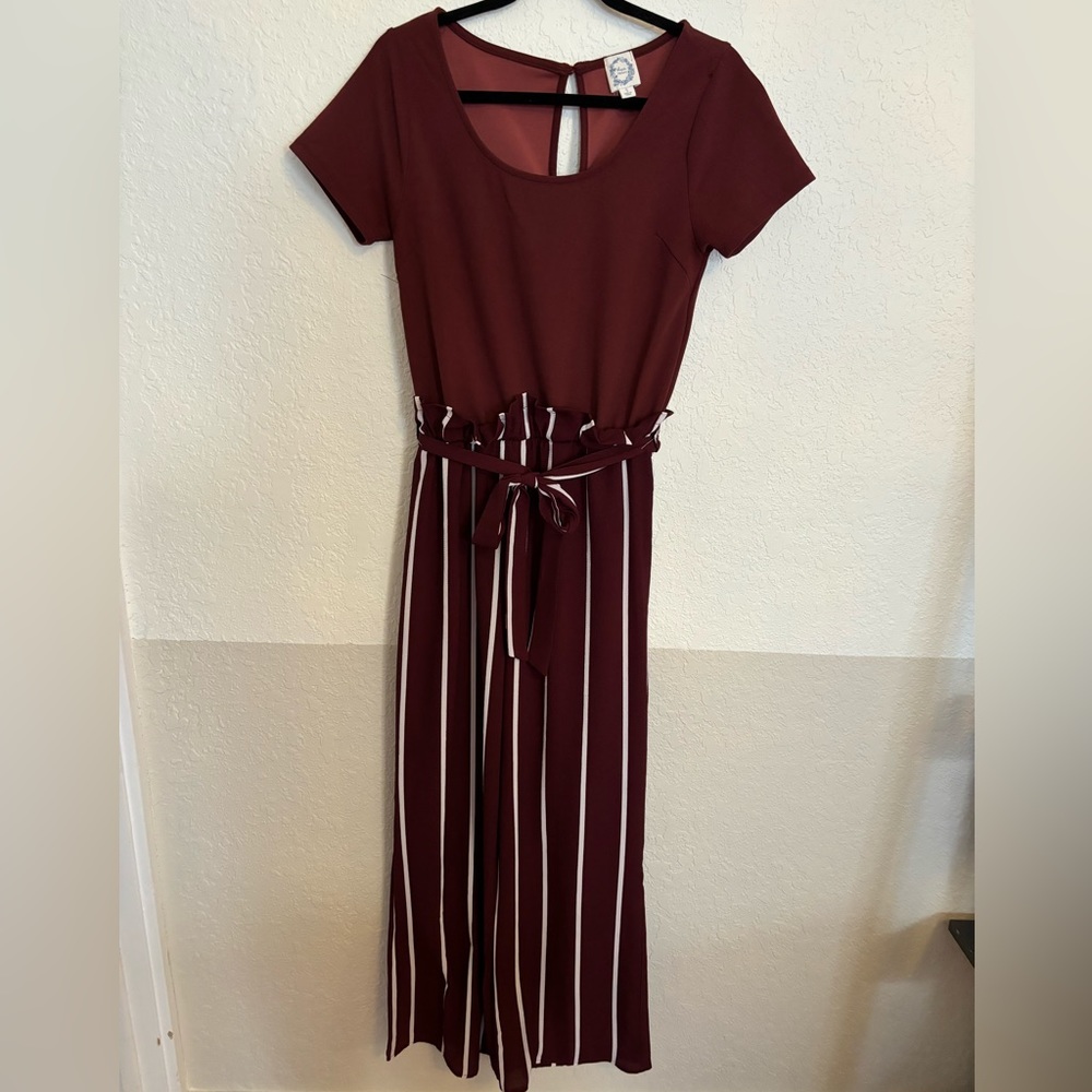 Blue Rain Maroon stripped leg jumpsuit